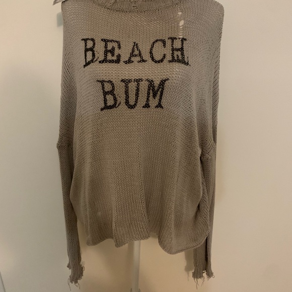 Wooden Ships Beach Bum NWT khaki loose knit boho chic summer sweater size X/L 🌞 - Picture 8 of 9